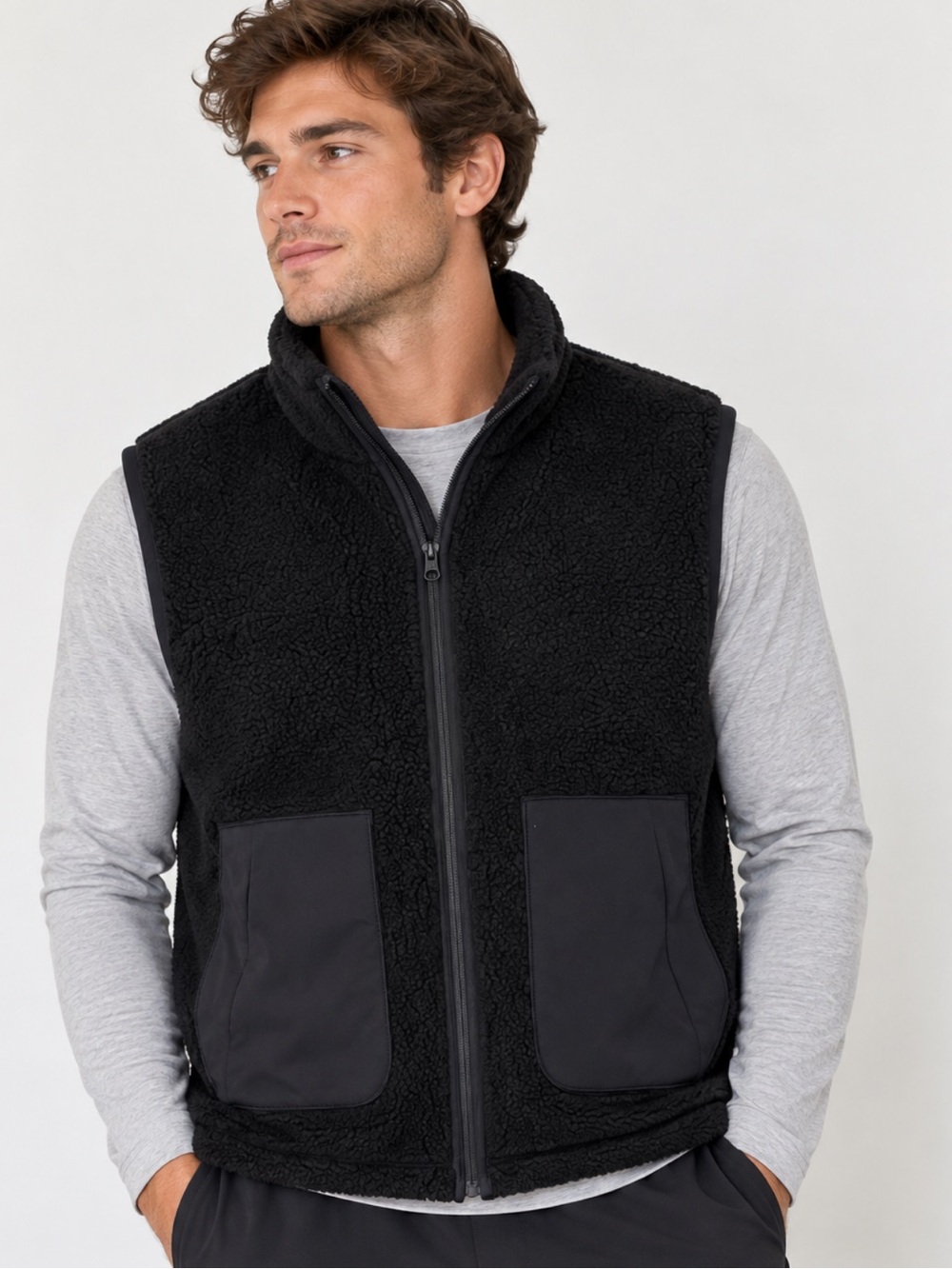 lululemon athletica Men's Black Sherpa Fleece Full Zip Vest